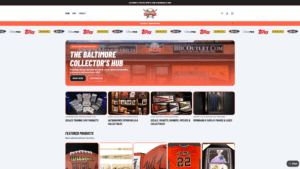 Baseball Card Outlet e-commerce website redesign completed by SyncTek Solutions featuring sports memorabilia, trading cards, and collectibles.